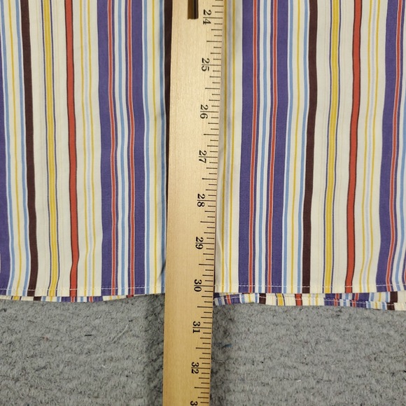 Paul & Shark Shirt Mens Size XL Purple Yellow Striped Button Up Short Sleeve - Picture 5 of 7